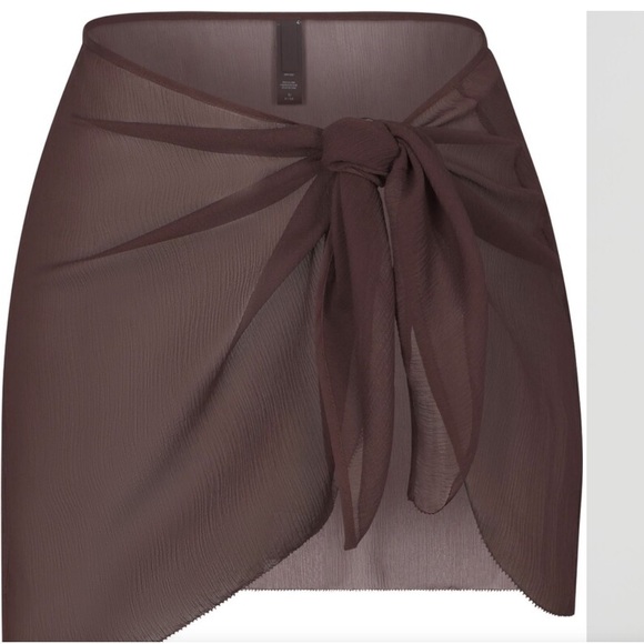 Skims SILK CHIFFON COVER UP WRAP SKIRT COCOA Small - Picture 4 of 9